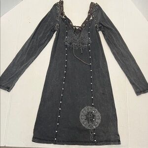 Y2K TREASURE ROCK COTTON LACE UP CUT OUT MINI DRESS X- SMALL